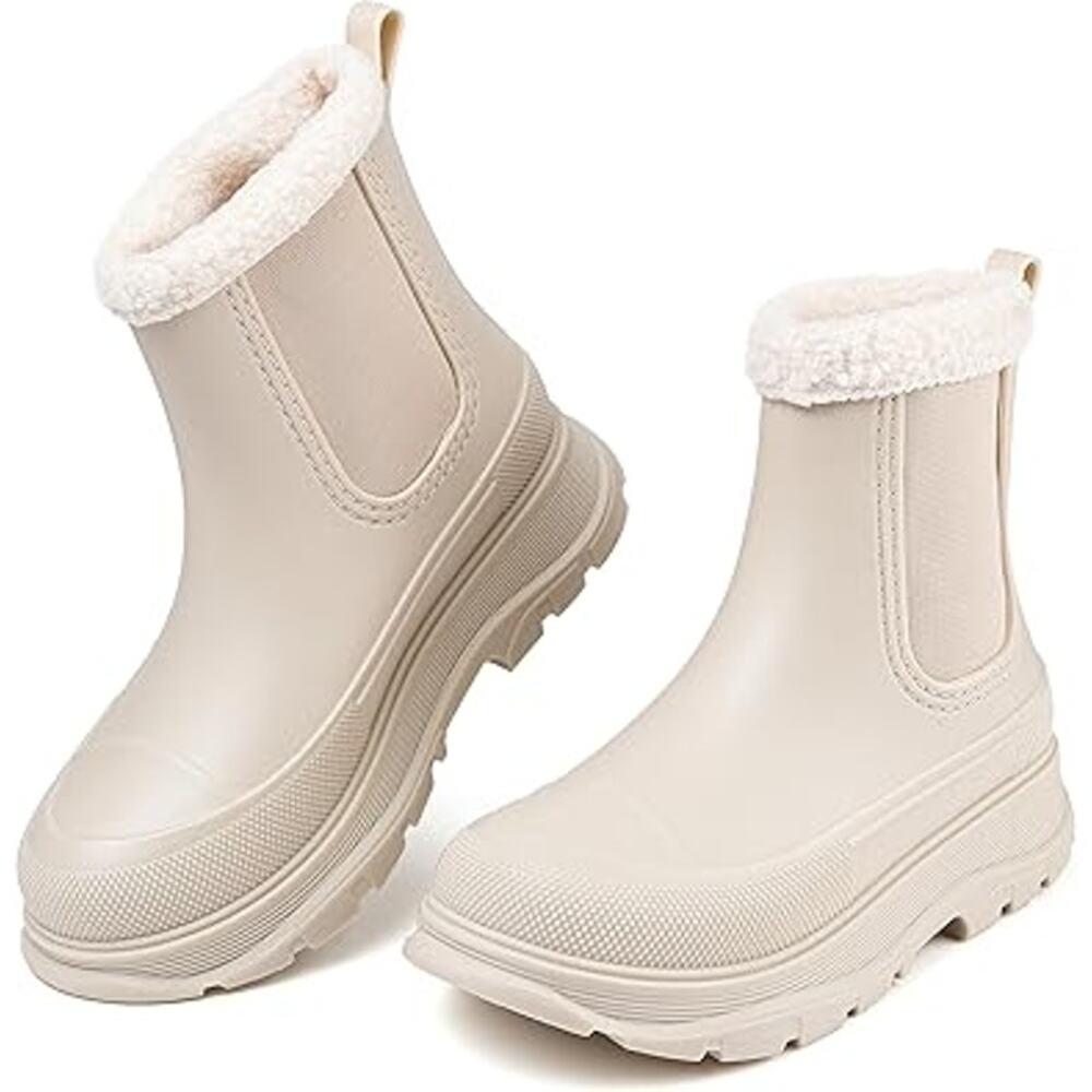 New Eyushijia Womens Size 9 Beige Lined Slip On Short Waterproof Rain Boot Shoes